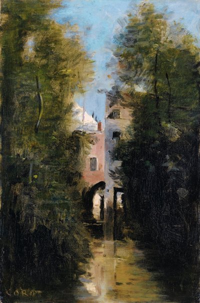 De molen aan de Thérain rivier in Beauvais door Jean Baptiste Camille Corot